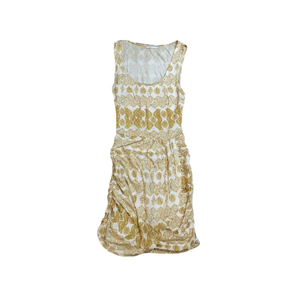 Stella 324 XS yellow & cream mini dress stretchy faux wrap skirt